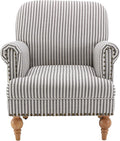 Midcentury Modern Accent Chair Comfy Linen Fabric Armchair Wide Reading Chairs Upholstered Lounge Couch Chair for Bedroom/Living Room, Black Stripe