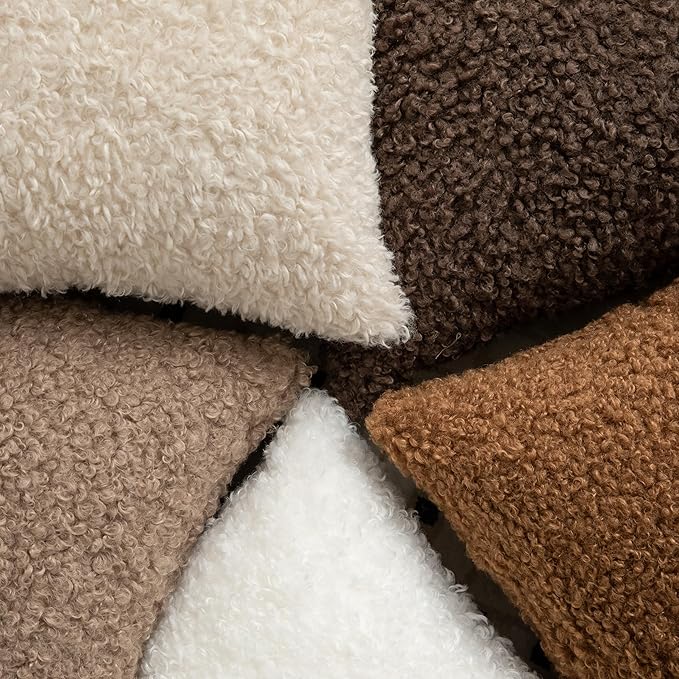 Pack of 2 Curly Teddy Wool Faux Fur Throw Pillow Covers Fuzzy Accent Soft Sherpa Pillowcases Sheepskin Fleece Decorative Cushion Case for Sofa Couch Living Room 18x18 Inch Light Grey