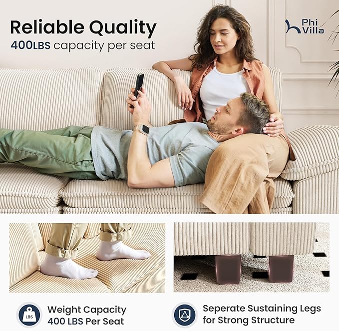 PHI VILLA Cloud Modular Couches Sets, 3 Pieces Large Sectional Sofa Set with Single Sofa, 5-Seater Upholstered Couch for Living Room, Corduroy, Beige