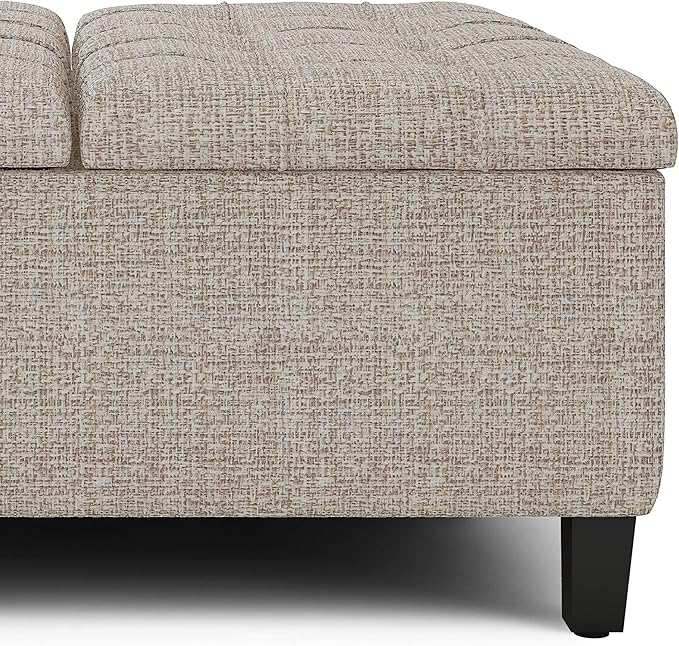 SIMPLIHOME Harrison Coffee Table Storage Ottoman - 36 inch Wide Upholstered Tweed Look Fabric Square Lift-Top Ottoman in Platinum, Transitional Ottoman for Living Room with Hidden Storage