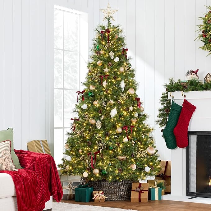 Best Choice Products Full Scotch Pine Christmas Tree, 9ft Pre-Lit Holiday Decor w/ 2,000 Twinkling Micro LED Lights, 2-in-1 White & Multicolor