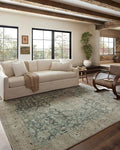 Loloi Magnolia Home by Joanna Gaines Sinclair Collection SIN-05 Jade/Sand 7'-6" x 9'-6", .25" Pile Height, Machine Washable, Area Rug