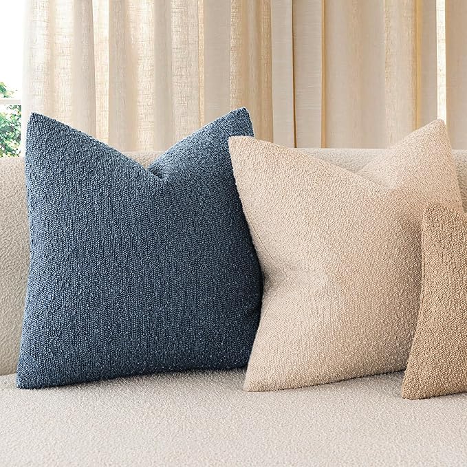 Foindtower Pack of 2 Textured Boucle Throw Pillow Covers Accent Solid Decorative Lumbar Pillow Cases Cozy Couch Cushion Case for Chair Sofa Bedroom Living Room Home Decor 12x20 Inch Dark Blue