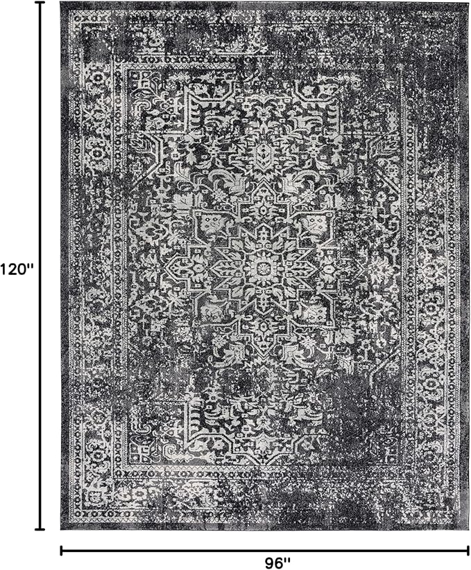 SAFAVIEH Area Rug 8x10 - Evoke Collection - Large - Black & Grey, Distressed Design, Non-Shedding & Easy Cleaning, Ideal for Living Room, Bedroom, Dining Space (EVK256R)
