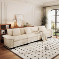 PHI VILLA Cloud Modular Couches Sets, 157.5" Long Sectional Sofa with Upholstered Deep Seat, 4-Seater Couches for Living Room, Chenille Corduroy Dual Fabric, Beige