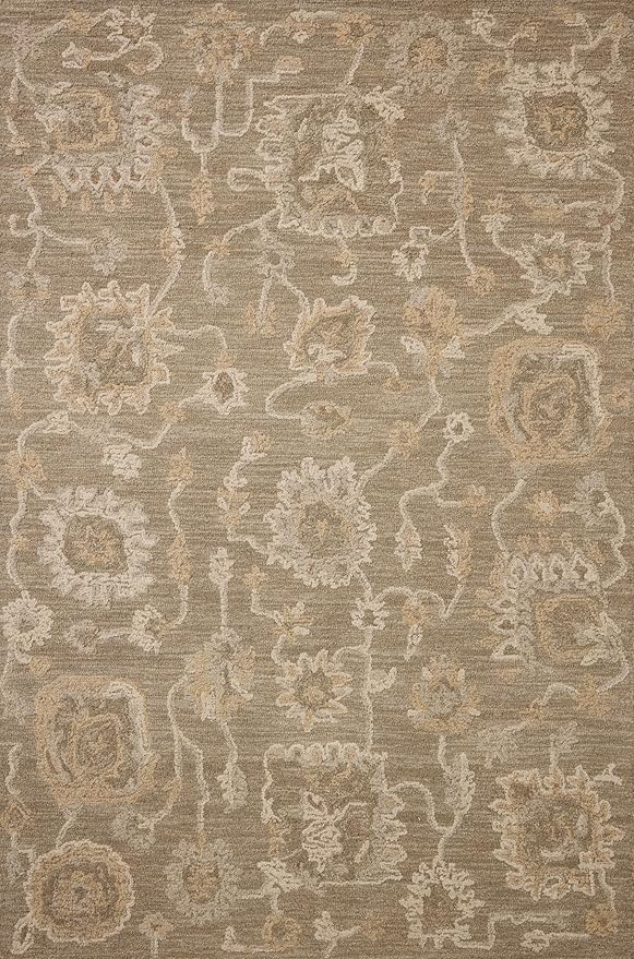 Loloi Chris Loves Julia Dorothea Collection DRT-01 Oak/Natural 2'-6" x 7'-6" Runner Rug Wool Neutral Floral Living Room Bedroom Carpet