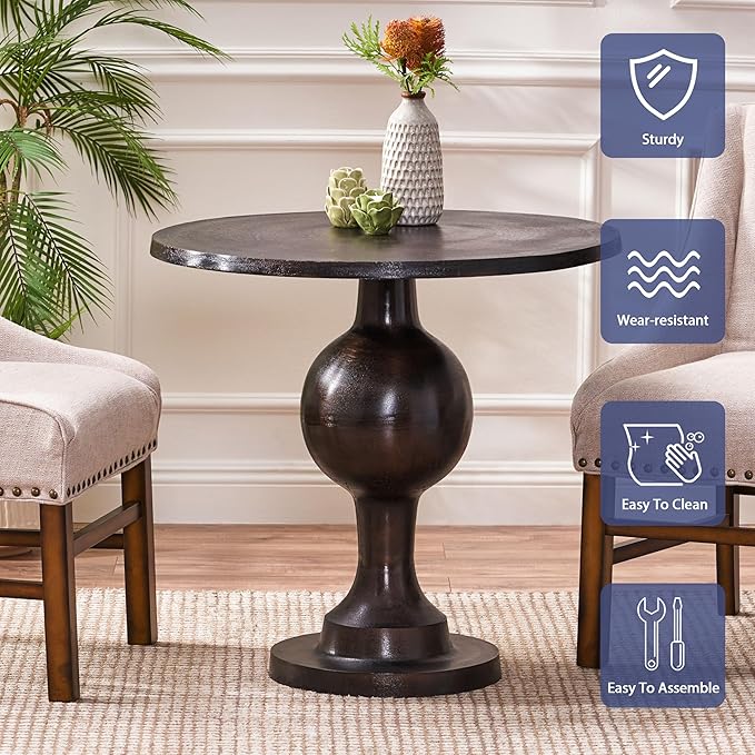 Christopher Knight Home Vintage Aluminum Round Dining Table with Pedestal Base, Table for Dining Set, Suitable for Small Living Areas,Furniture for Kitchen, Dining Room, Party, Raw Bronze