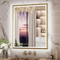 Keonjinn 30 x 36 Inch Gold LED Mirror for Bathroom, Frontlit & Backlit Framed Mirror with Stepless Dimmable Tricolors, Anti-Fog, UL-Listed LED Driver, Brighter and No Dark Corner