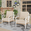 Outdoor Patio Leg Sofa Chairs Set of 2 Steel Frame Porch Furniture with Deep Seating and 5.5" Cushions for Lawn Backyard Deck, Beige