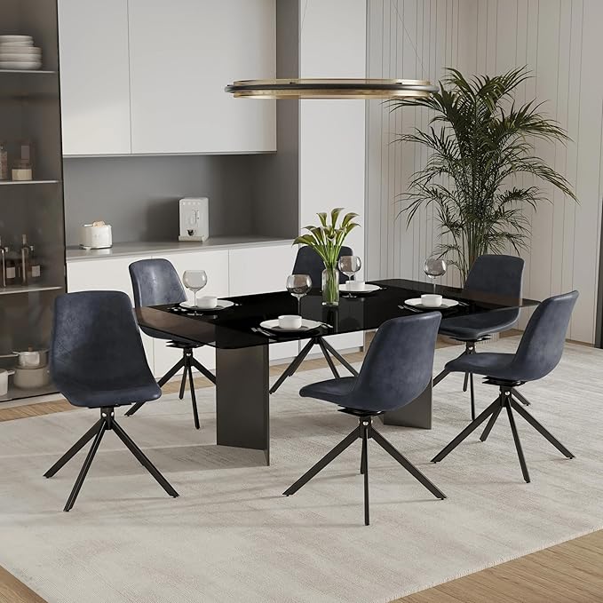 LeisureMod Markley Swivel Leather Dining Side Chair with Durable Iron Legs – Comfortable Accent Chair for Kitchen, Dining Room, or Office Set of 4