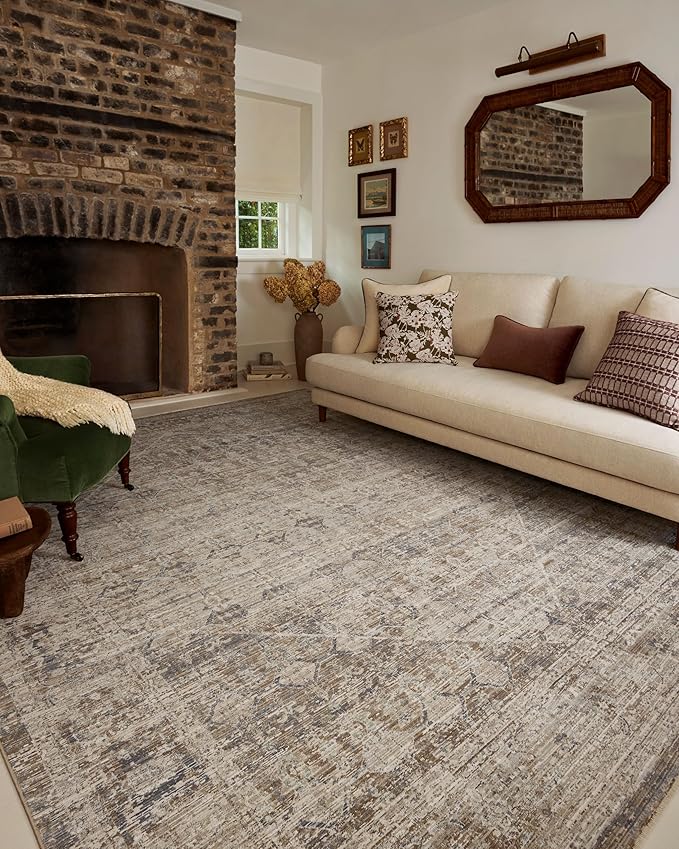 Loloi Chris Loves Julia Ida Collection IDA-06 Slate/Natural 5'-3" x 7'-6", .19" Pile Height, Area Rug