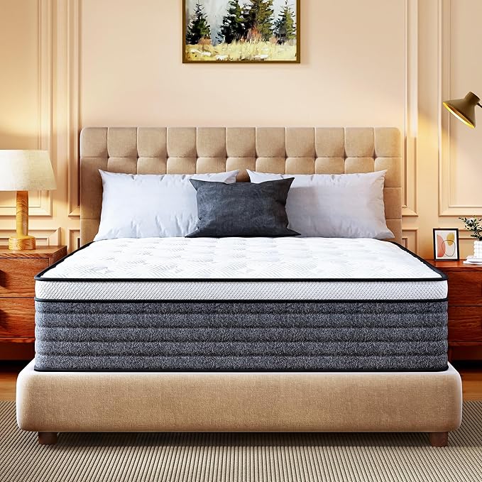 CH CHARME HOUSE King Size Mattress, 12 Inch Hybrid Mattress King Size, Medium Feel Foam and Individual Pocket Springs, Extra Edge Support, Pressure Relief, CertiPUR-US