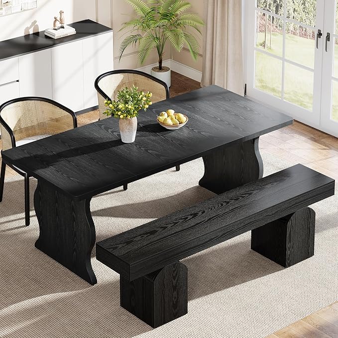 Tribesigns 59" Dining Bench for 2 to 3, Modern Black Dining Table Bench with Arched Base, Extra Long Kitchen Seating for Living Room, Entryway