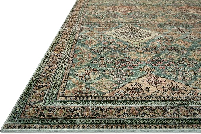 Loloi Magnolia Home by Joanna Gaines Sinclair Collection SIN-03 Turquoise/Multi 2'-3" x 9'-6", .25" Pile Height, Machine Washable, Runner Rug