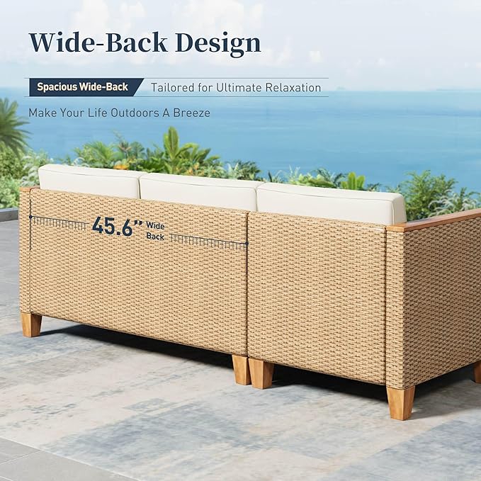 Small Patio Furniture Set, 3 Piece Wicker Outdoor Patio Conversation Set, Outside L-Shaped Sectional Sofa Couch with Chaise Lounge and Coffee Table for Porch Balcony Deck