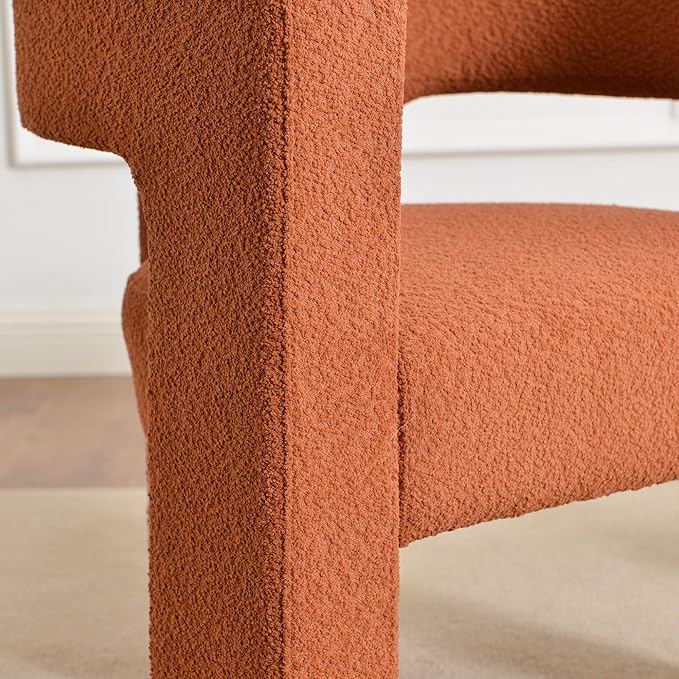 KINWELL 28" W Modern Boucle Accent Chair, Mid Century Upholstered Square Armchair, No Assembly Single Sofa Side Chair for Living Room Lounge Bedroom (Caramel)