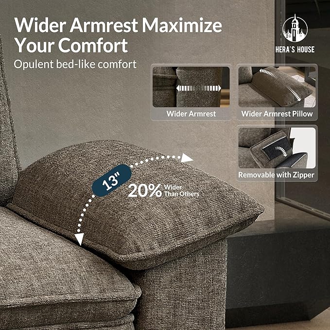 HERA'S HOUSE 158" Modular Sectional Sofa, Oversized U Shaped Couches for Living Room, Comfy Cloud Couch with Ottoman, 6-Seater Deep Seat Sofa with Throw Pillow, Chenille Ash