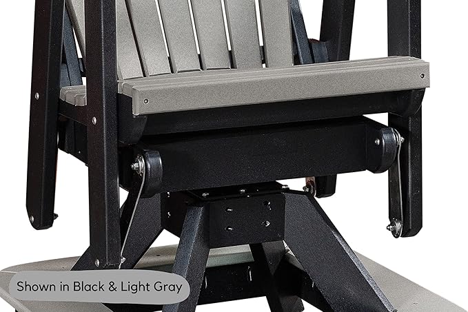 DutchCrafters Slat Fan Back Poly Balcony Adirondack Swivel Glider with Footrest Outdoor Patio Chair (Black & Light Gray)