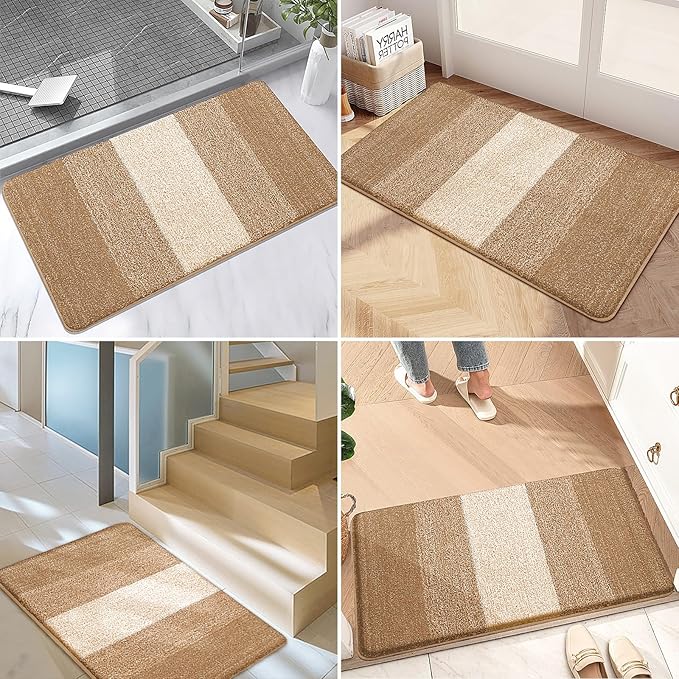 Kitinjoy Indoor Outdoor Door Mat, 71x47 Non-Slip Absorbent Dirt Trapper, Low-Profile Washable Inside Entrance Front Floor Mat, Sturdy Soft Entry Doormats for Entryway, Camel