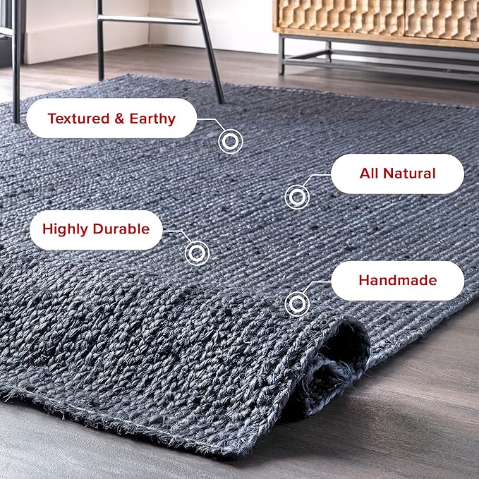 nuLOOM 5x8 Rigo Jute Hand Woven Area Rug, Navy, Solid Farmhouse Design, Natural Fiber, For Bedroom, Living Room, Dining Room, Hallway, Office, Kitchen, Entryway