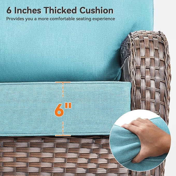 Luxury 6" Outdoor Cushions for Patio Furniture, 24x24x6" Thick Seat Cushion Set, Fade Resistant Couch Chair Replacement Cushions High Density Deep Wicker Chair Cushion with Removable Cover, Teal