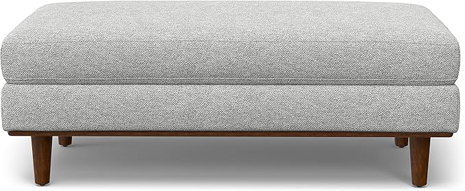 SIMPLIHOME Morrison 49-inch Wide Table Ottoman in Mist Grey Woven-Blend Fabric, Multifunctional Footrest, Coffee Table, or Extra Seating for Living Room, Mid-Century Modern Style