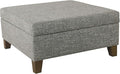 HomePop Square Storage Ottoman with Wood Legs, Slate Gray