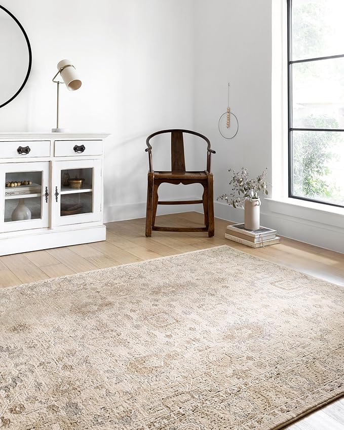 Loloi Teagan Collection TEA-03 Ivory/Sand 6'-7" x 9'-2" Area Rug, Large, Soft Neutral Rug, High-Traffic for Living Room, Bedroom, Home Office, Dining Area
