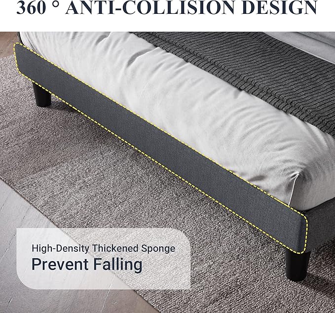 Allewie Queen Size Bed Frame with Button Tufted Wingback Headboard, Upholstered Platform Bed with Wooden Slats Support - No Box Spring Needed, Noise-Free, Easy Assembly, Dark Grey