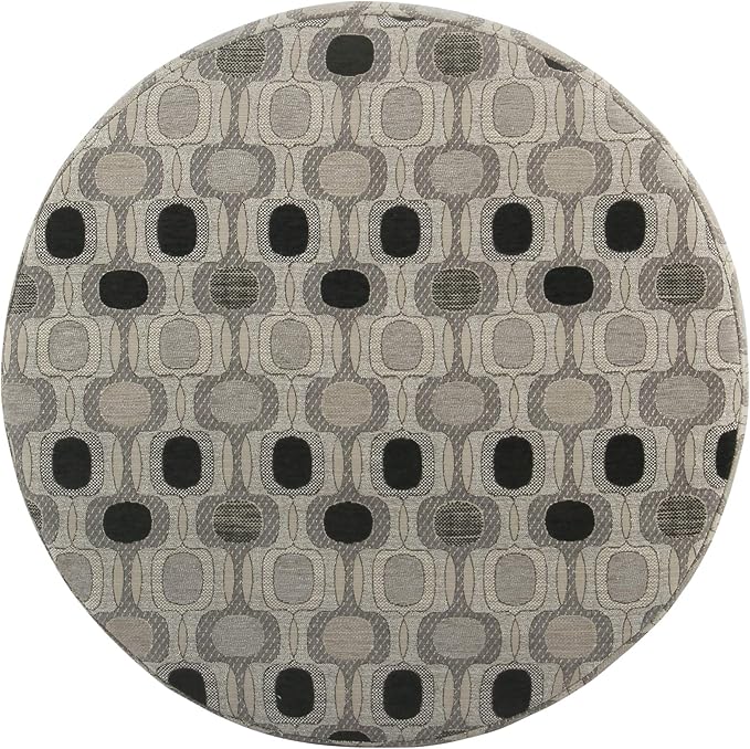 Homepop Home Decor | Upholstered Round Storage Ottoman | Ottoman with Storage for Living Room & Bedroom (Black Geo) Large