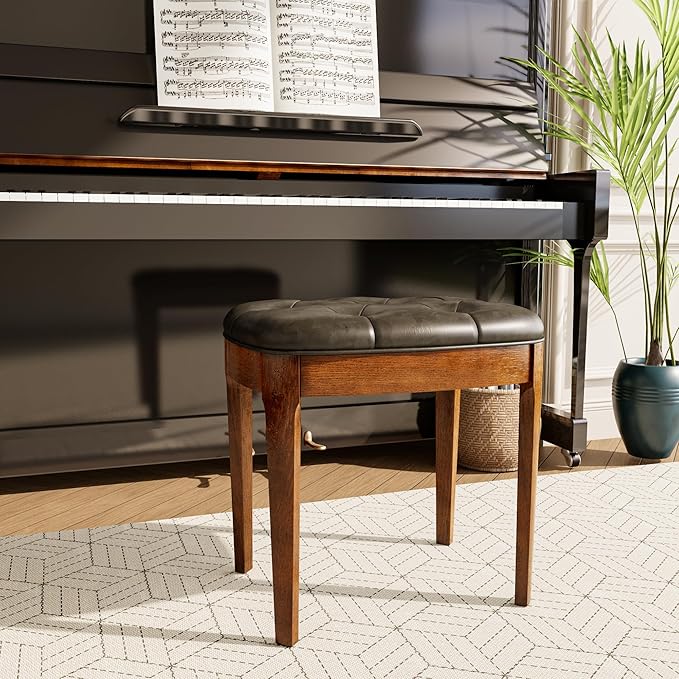MODERION Vanity Bench Stool with Upholstered, Modern Luxury Wood Stool,Ottoman Shoe Bench for Living Room, Vanity, Entryway, 19.3" L x 14.9" W x 19.3" H Easy Assembly, Beeswax Leg & Gray FD-HNY-GY