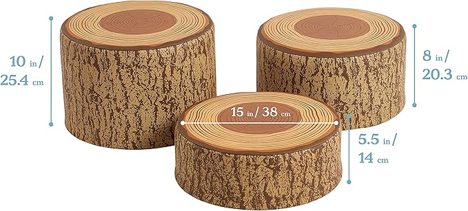 ECR4Kids SoftZone Tree Stump Stool Set, Flexible Seating, Chocolate, 3-Piece