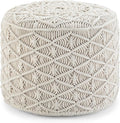 SIMPLIHOME Coates Boho Round Macrame Pouf in Natural Cotton for the Living Room, Bedroom and Kids Room