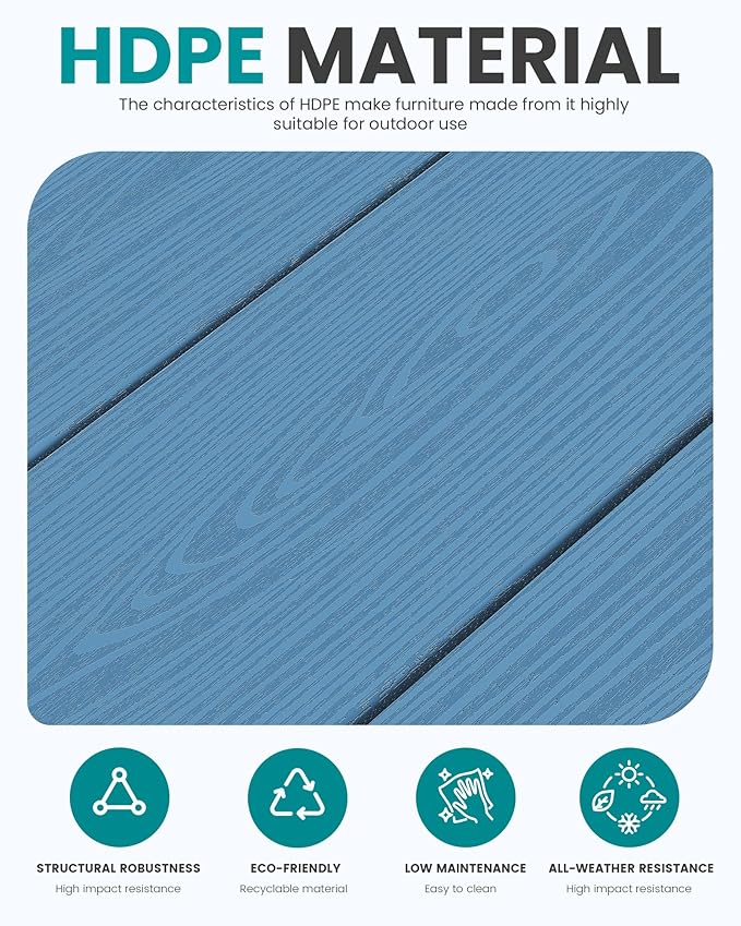 SERWALL HDPE Outdoor Couch, Blue Frame and Khaki Cushion