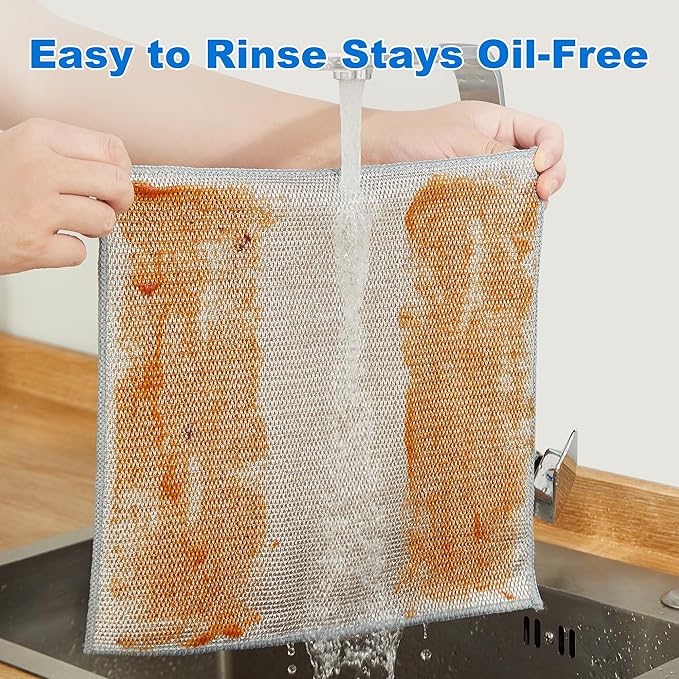 JOYMOOP Multipurpose Non-Scratch Wire Dishwashing Rag for Wet and Dry, Reusable Cleaning Cloths, Scrubbing Pads for Dishes, Glass, Stainless Steel - 5 Pack