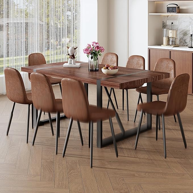 9 Piece Dining Table Set，Dining Room Table Set for 8，71'' Kitchen Table and Modern Chairs Set of 8，8 Chair Dining Table Set for Kitchen Dining Room