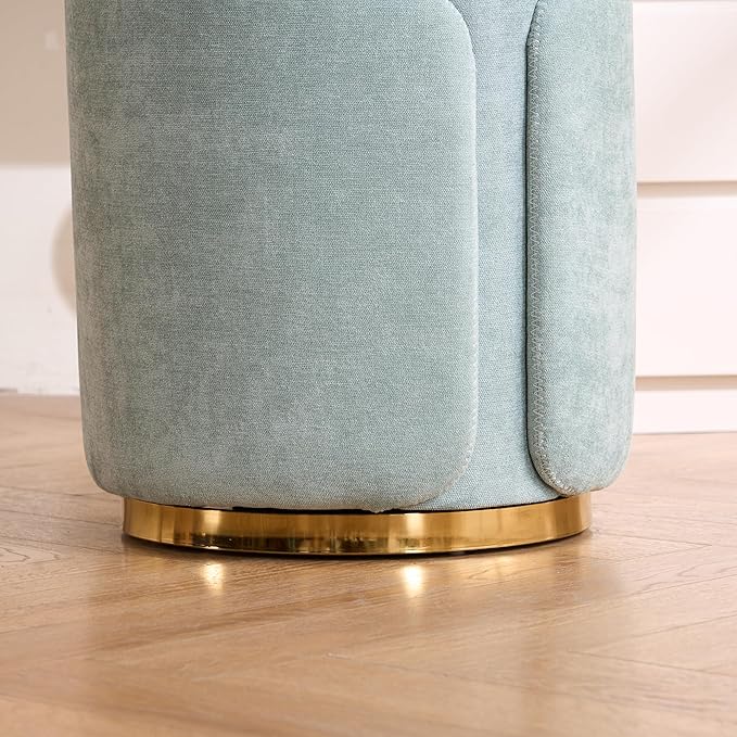 Swivel Vanity Stool with Back Comfy Vanity Chair with Gold Base Modern Round Stool for Makeup Vanity Ottoman Foot Rest for Bedroom livingroom (Sage)