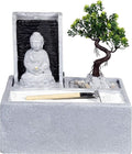 Alpine Corporation DIG278 13" Indoor/Outdoor Tabletop Fountain with LED Lights, Buddha Bonsai Garden Water Feature for Home, Patio & Desk Décor, Gray