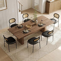 Rattan Dining Chairs Set of 6, Black Leather Upholstered Dining Chairs with Rattan Cane Back, Mid Century Modern Dining Room Chairs with Black Metal Legs & D-Shaped Thicken Cushion
