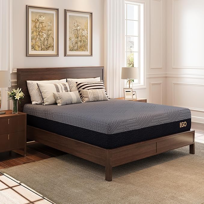 MLILY EGOHOME 10 Inch King Mattress, Copper Gel Cooling Memory Foam Mattress for Back Pain Relief,Therapeutic Double Mattress Bed in a Box, Made in USA, CertiPUR-US Certified, 76x80x10 Black