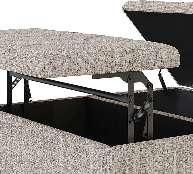 SIMPLIHOME Harrison Coffee Table Storage Ottoman - 36 inch Wide Upholstered Tweed Look Fabric Square Lift-Top Ottoman in Platinum, Transitional Ottoman for Living Room with Hidden Storage