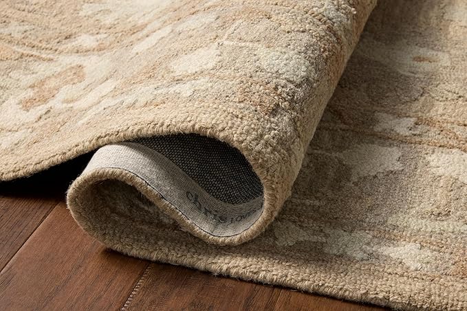 Loloi Chris Loves Julia Dorothea Collection DRT-02 Khaki/Dove 9'-3" x 13' Area Rug Wool Neutral Floral Living Room Bedroom Carpet