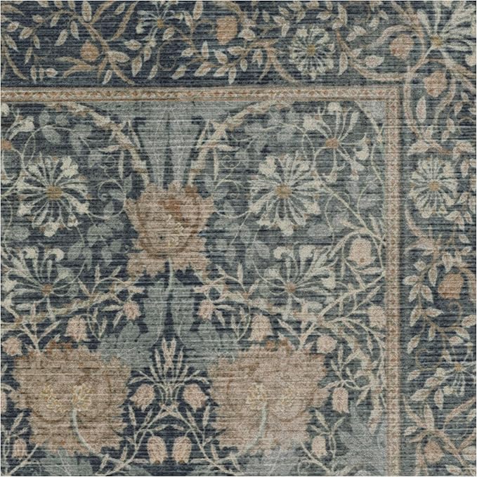 RUGGABLE x Morris & Co Machine Washable Runner Rug – Honeysuckle & Tulip Blue 2.5x7, Stain-Resistant, Non-Slip – Washable Rug for Hallway, Entryway, Living Room & Kitchen–with Cushioned Pad