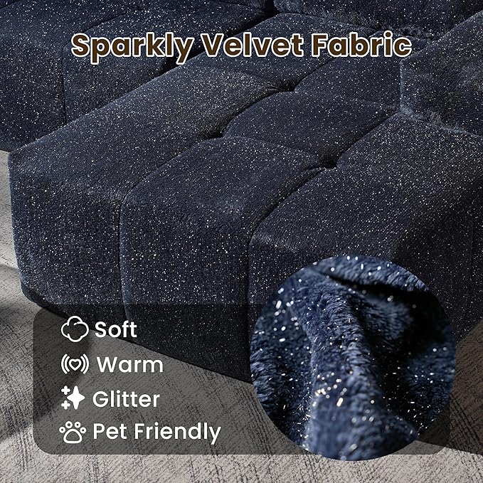 114" Glitter Cloud Sectional Couch with L-Shape Chaise, Modern Boneless Couches for Living Room, Fluffy Tufted Deep Seat Modular Sofa in a Box No Assembly