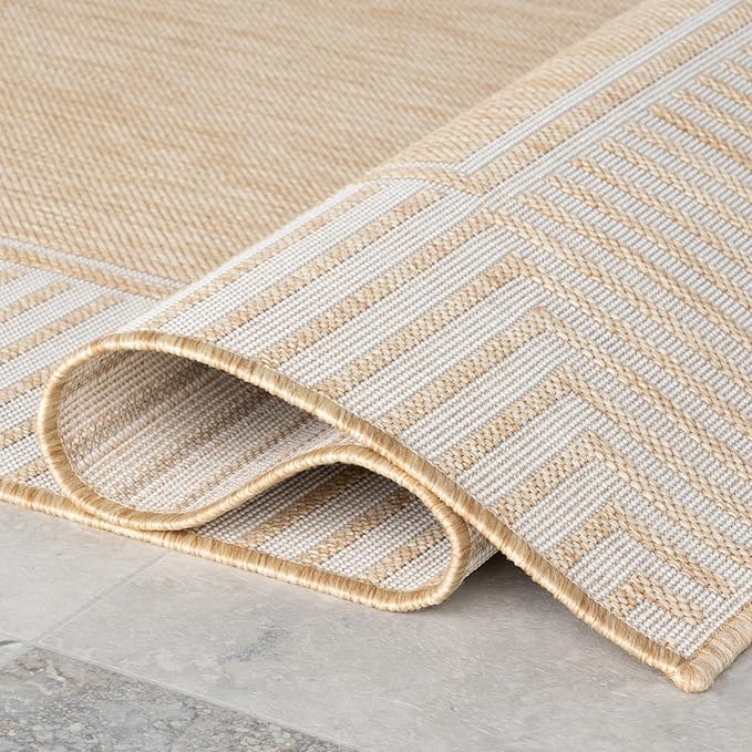 nuLOOM 5x8 Outdoor/Indoor Asha Area Rug, Tan, Casual Design with Striped Border, Stain Resistant, Highly Durable, for Patio, Balcony, Bedroom, Living Room, Dining Room, Bathroom