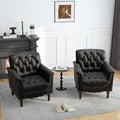 UIXE Faux Leather Accent Chairs Set of 2, Comfy Club Chair Upholstered Armchair for Living Room, Button Tufted Arm Chair Retro Single Sofa Side Reding Seat for Bedroom - Black