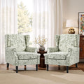Accent Chair, Upholstered High Back Floral Armchair with Nailhead Trim & Wood Legs, Comfy Wingback Reading Single Sofa Chair for Small Spaces, Living Room, Bedroom-Floral Rococo Green, Set of 2