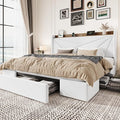 SHA CERLIN King Size Bed Frame with 3 Drawers, USB & Type-C Charging Ports, Velvet Upholstered Platform Bed with Modern Geometric Wingback Storage Headboard, No Box Spring Needed, Easy Assembly, White
