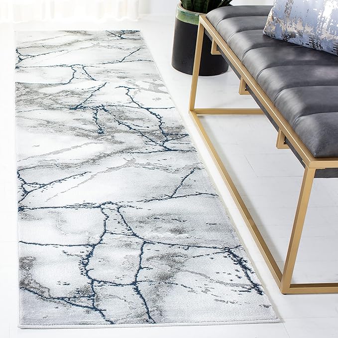 SAFAVIEH Craft Collection Runner Rug - 2'3" x 6', Ivory Grey & Blue, Modern Abstract Design, Non-Shedding & Easy Care, Ideal for High Traffic Areas in Living Room, Bedroom (CFT877M)