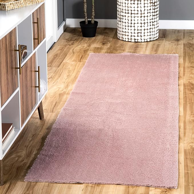 nuLOOM 2' x 8' Cozy Plush SuperiorWash Area Rug, Machine Washable, Non-Slip, Soft Fluffy Shag Carpet for Living Room Bedroom Kids Room Nursery Home Decor, Loni Pink
